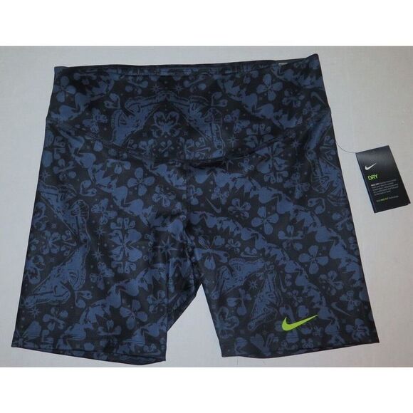 Nike DM1572 Womens Sz 1X Black/Blue Floral/Butterfly Print Mid Rise Biker Shorts - Picture 1 of 3